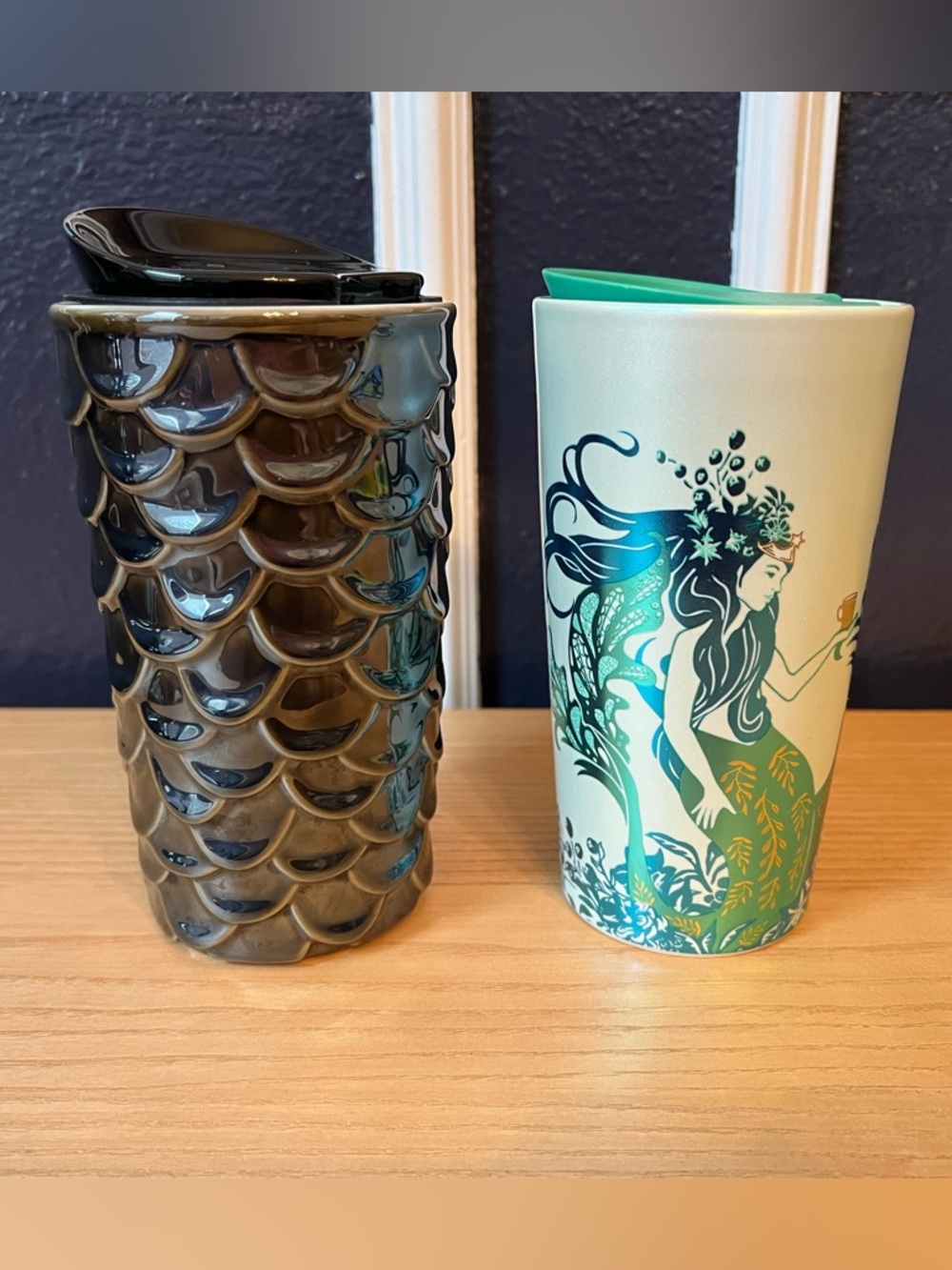 Starbucks Ceramic Siren Mermaid Coffee Tumblers Set of Two